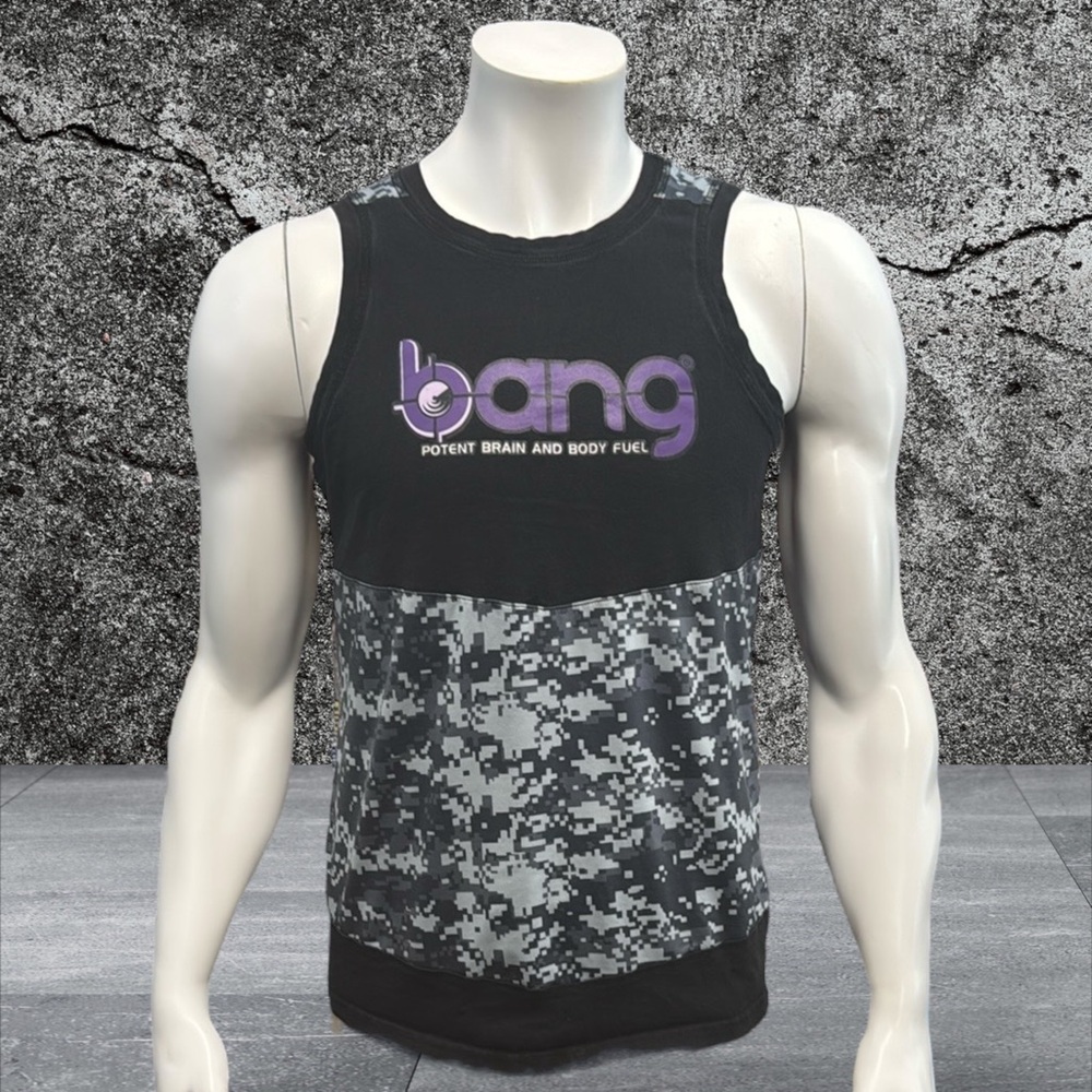 Bang Energy Drink Black Purple White Sleeveless Tank Top Graphic Shirt Medium